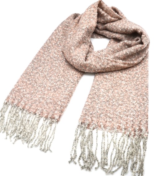 Echarpe-Longue-Automne-Hiver-Maille-Bouclee-avec-Franges-Fils-Rose