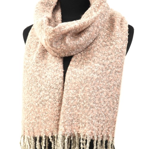 Echarpe-Longue-Automne-Hiver-Maille-Bouclee-avec-Franges-Fils-Rose