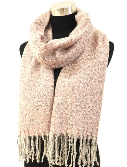 Echarpe-Longue-Automne-Hiver-Maille-Bouclee-avec-Franges-Fils-Rose