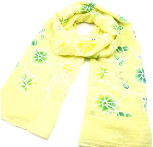 Foulard-Long-Printemps-Ete-Uni-Jaune-Clair-Motif-Fleurs-Brodees-Multicolore