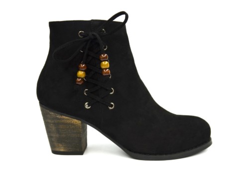 Bottines-Boots-Talon-Effet-Daim-Uni-avec-Lacets-Croiss-sur-le-Ct-et-Perles-Bois-Ethnique