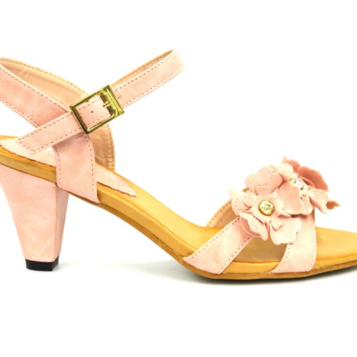 Sandals-bare-feet-heel-with-flanges-Crusaders-Adornes-de-3-flowers-imitation-leather