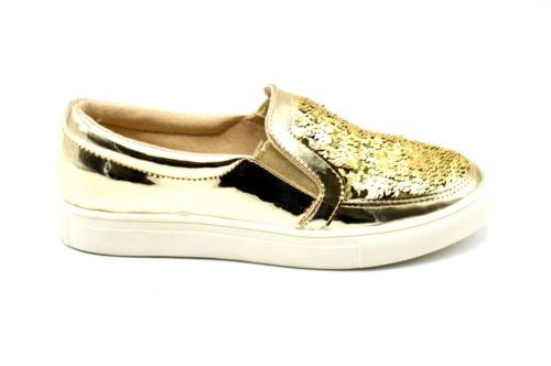 Baskets-Tennis-Sneakers-Slip-On-Simili-Cuir-Vernis-avec-Sequins-Brillants