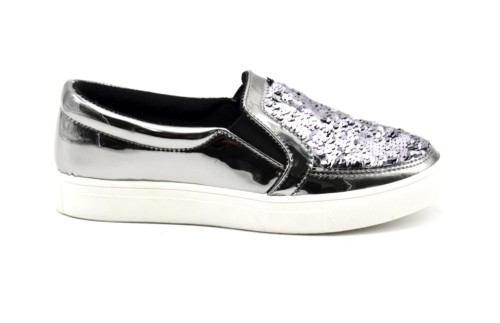 Baskets-Tennis-Sneakers-Slip-On-Simili-Cuir-Vernis-avec-Sequins-Brillants