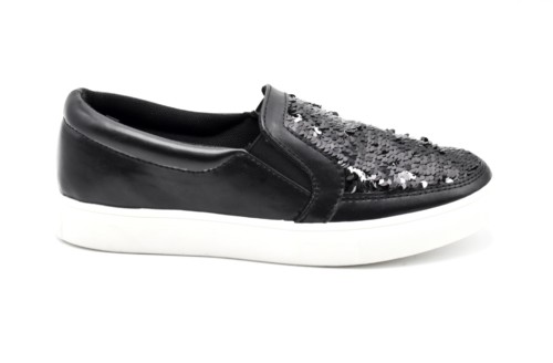 Baskets-Tennis-Sneakers-Slip-On-Simili-Cuir-Vernis-avec-Sequins-Brillants