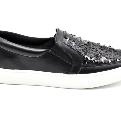 Baskets-Tennis-Sneakers-Slip-On-Simili-Cuir-Vernis-avec-Sequins-Brillants