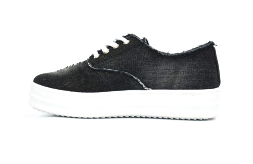 SHY37 * Baskets Basses Tennis Sneakers Tissu Effet Jean Déchiré avec Semelle Plateforme Compensée (Noir) – Image 4