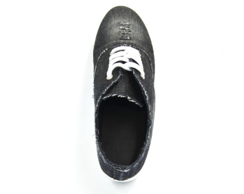 SHY37 * Baskets Basses Tennis Sneakers Tissu Effet Jean Déchiré avec Semelle Plateforme Compensée (Noir) – Image 5