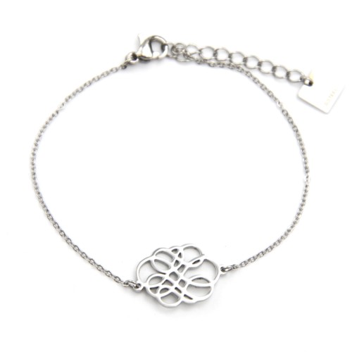 Bracelet-Fine-Chaine-avec-Charm-Fleur-Arabesques-Acier-316L-Argente