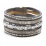 Bracelet-Manchette-Multi-Rangs-Simili-Cuir-Satine-Chaines-Strass-et-Tube-Resille-Cristaux-Gris