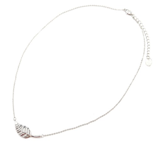 CC1484E - Collier Fine Chaîne et Pendentif Feuille Ajourée Strass Zirconium Argenté - Mode Fantaisie – Image 2