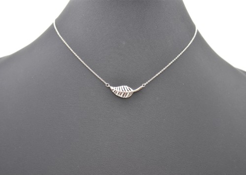 CC1484E - Collier Fine Chaîne et Pendentif Feuille Ajourée Strass Zirconium Argenté - Mode Fantaisie – Image 3