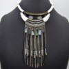 CC1492E - Collier Torque Métal Vieilli Argenté avec Pierres, Chaînes et Franges Ethnique Noir - Mode Fantaisie – Image 2