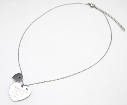 Collier-Fine-Chaine-et-Pendentif-Coeur-Message-Happiness-Acier-Argente