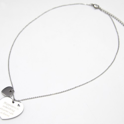 Collier-Fine-Chaine-et-Pendentif-Coeur-Message-Happiness-Acier-Argente