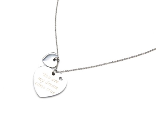 Collier-Fine-Chaine-et-Pendentif-Coeur-Message-You-are-my-dream-come-true-Acier-Argente