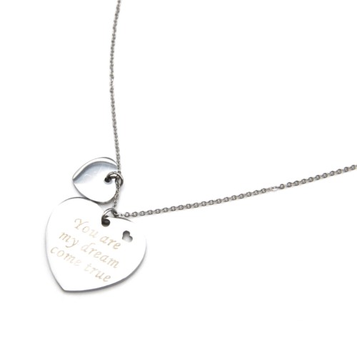 Collier-Fine-Chaine-et-Pendentif-Coeur-Message-You-are-my-dream-come-true-Acier-Argente