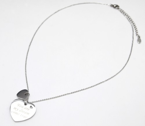 Collier-Fine-Chaine-et-Pendentif-Coeur-Message-You-are-my-dream-come-true-Acier-Argente