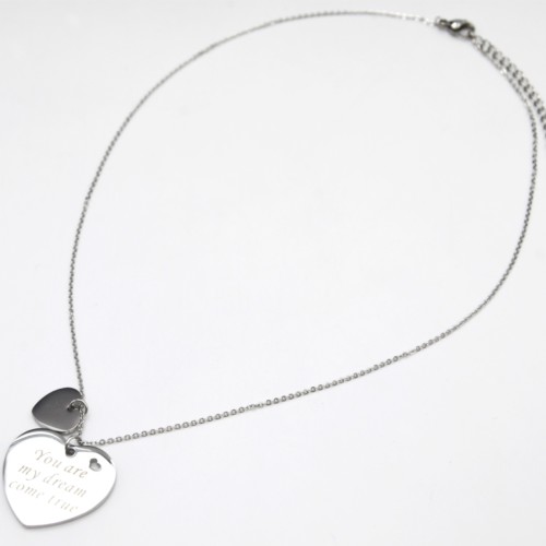 Collier-Fine-Chaine-et-Pendentif-Coeur-Message-You-are-my-dream-come-true-Acier-Argente