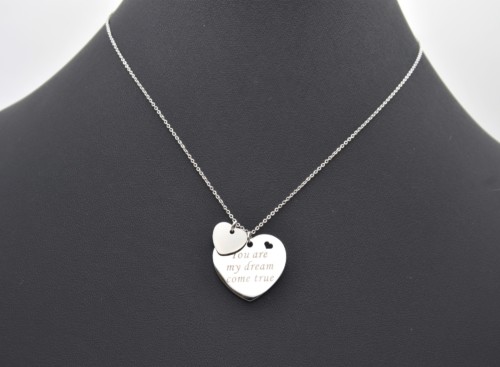 Collier-Fine-Chaine-et-Pendentif-Coeur-Message-You-are-my-dream-come-true-Acier-Argente