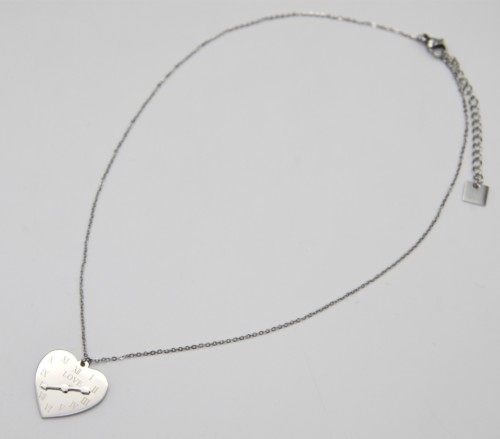 Collier-Fine-Chaine-Pendentif-Coeur-Love-Horloge-Chiffres-Romains-Acier-316L-Argente