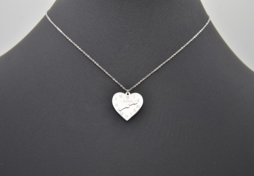 Collier-Fine-Chaine-Pendentif-Coeur-Love-Horloge-Chiffres-Romains-Acier-316L-Argente