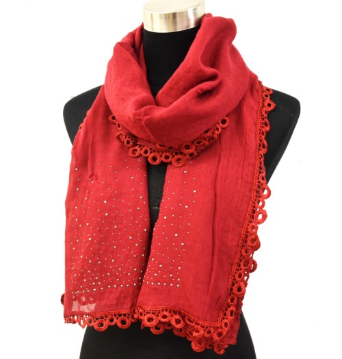 Foulard-Long-Automne-Hiver-Noir-Clous-avec-Contour-Cercles-Macrame