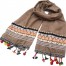 Foulard-Long-Automne-Hiver-Taupe-avec-Motif-Ethnique-Pompons-et-Perles-Multicolore