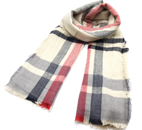 Echarpe-Longue-Automne-Hiver-Uni-Beige-Motif-Tartan-Rayures