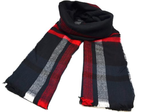 Echarpe-Longue-Automne-Hiver-Uni-Noir-Motif-Tartan-Rayures