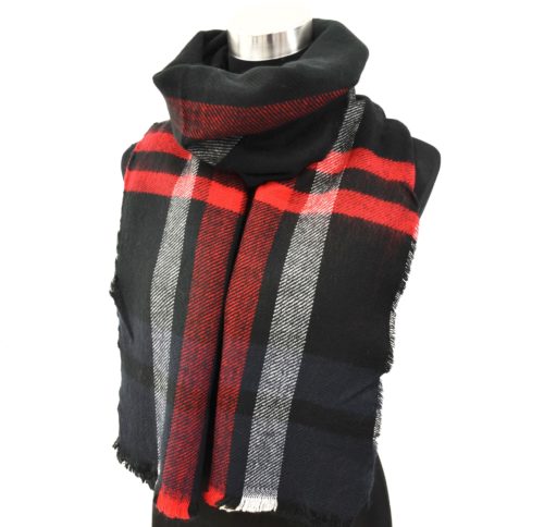 Echarpe-Longue-Automne-Hiver-Uni-Noir-Motif-Tartan-Rayures