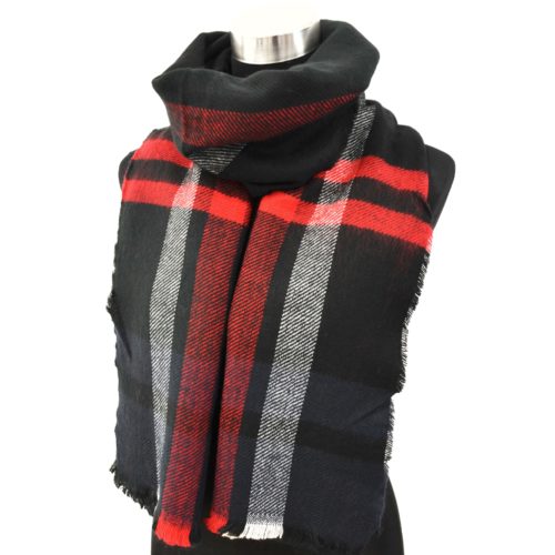 Echarpe-Longue-Automne-Hiver-Uni-Noir-Motif-Tartan-Rayures