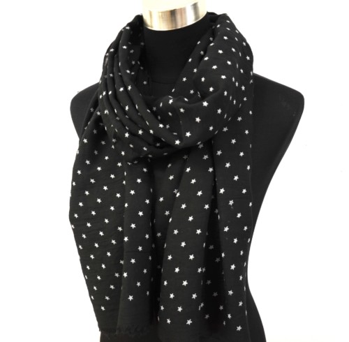 PSV96 - Foulard Long Automne Hiver Uni avec Motif Mini Etoiles - Mode Femme (Noir) – Image 2