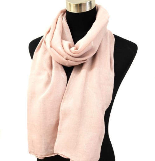 PSV97 - Foulard Long Automne Hiver Uni avec Motif Plumes Ethnique Brillantes Argenté - Mode Femme (Rose) – Image 2