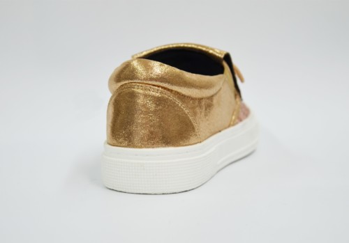 SHY40 * Baskets Slip-On Paillettes et Tissu Brillant avec Languette Franges et Noeud (Champagne) – Image 3