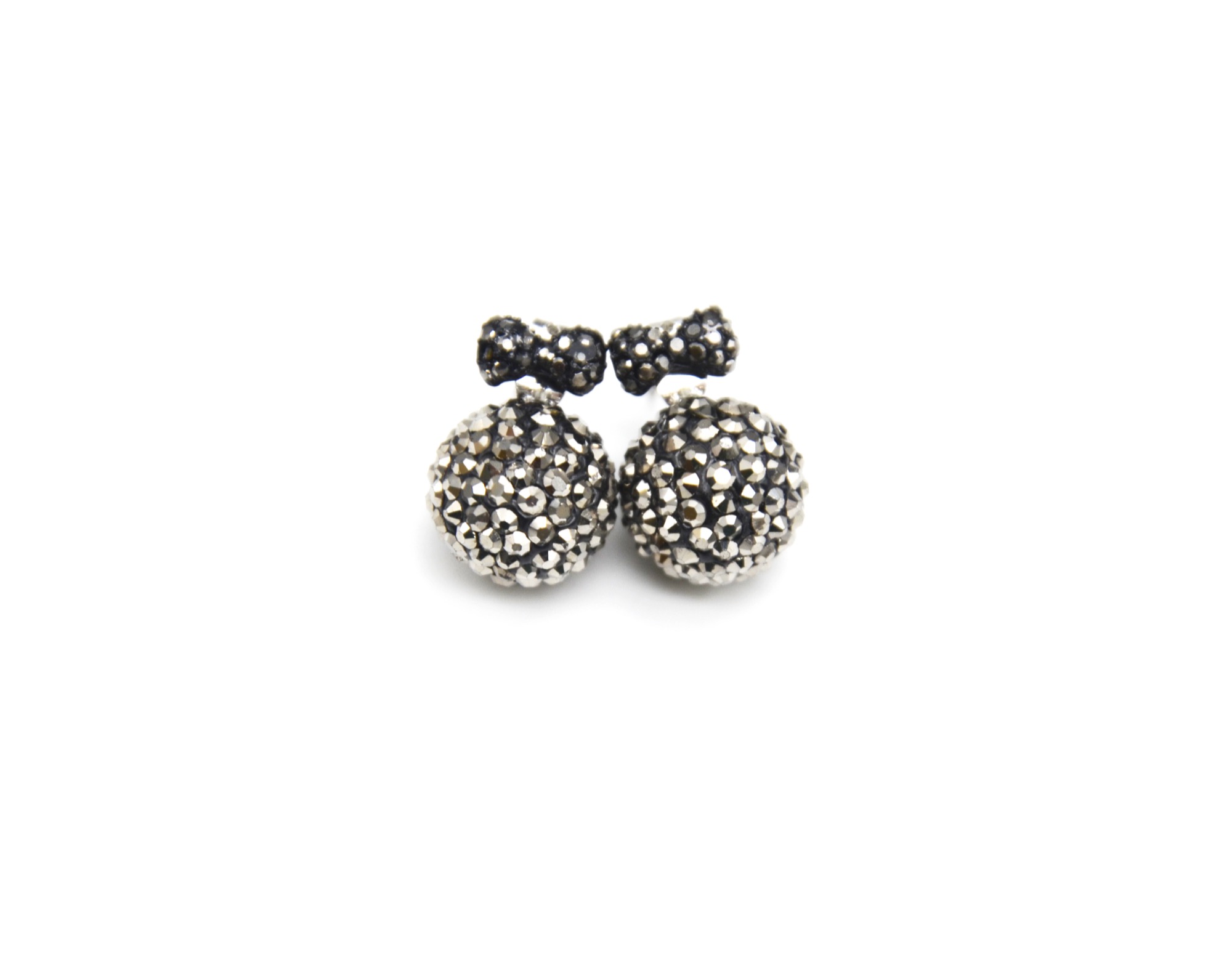 Boucles d'oreilles chat émail strass gris noir - Bijoux animaux