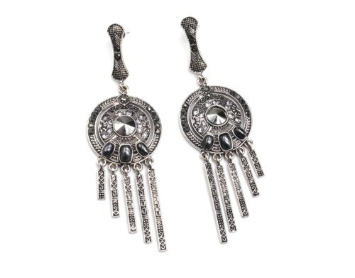 Boucles-dOreilles-Pendantes-Cercle-avec-Barres-Metal-Vieilli-Argente-et-Pierres-Grises