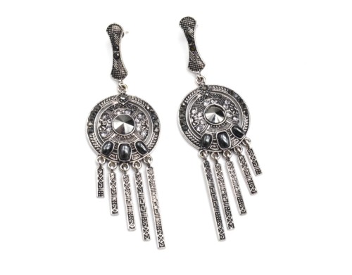 Boucles-dOreilles-Cercle-Barres-Metal-Vieilli-Argente-et-Pierres-Grises