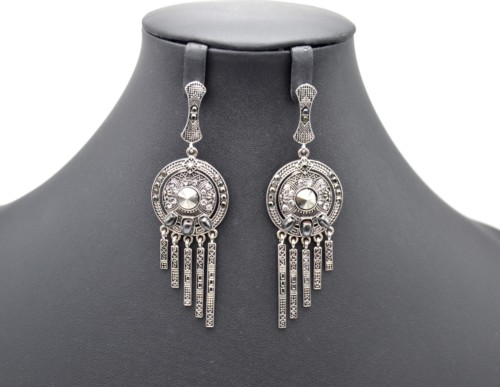 Boucles-dOreilles-Pendantes-Cercle-avec-Barres-Metal-Vieilli-Argente-et-Pierres-Grises