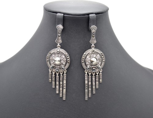 Boucles-dOreilles-Cercle-Barres-Metal-Vieilli-Argente-et-Pierres-Grises