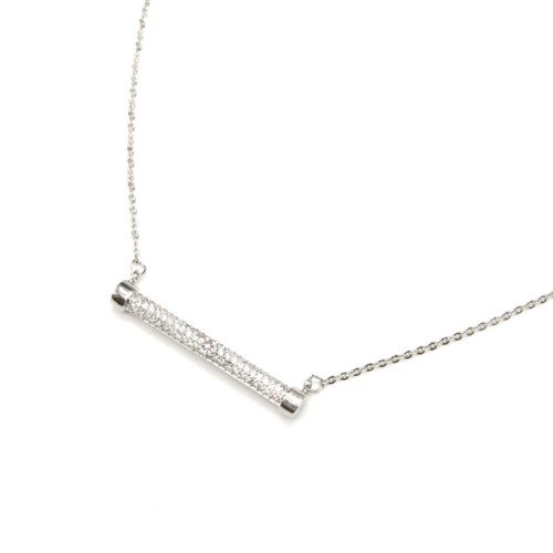 Collier-Fine-Chaine-et-Pendentif-Tube-Strass-Zirconium-Metal-Argente