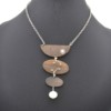 Collier-Plastron-Chaine-Metal-Argente-avec-Pendentif-Multi-Pieces-Bois-Palissandre-Coeur-et-Perle