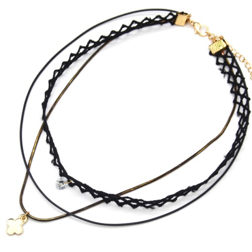 Collier Choker Ras du Cou Bande Velours Noir et Chaîne Pendentif Et... CC1521F