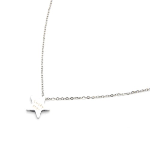 Collier-Fine-Chaine-Pendentif-Etoile-Acier-Argente-avec-Message-Lucky-Star