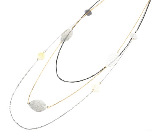 Sautoir-Collier-Multi-Chaines-et-Charms-Feuilles-Ciselees-Metal-Tricolore