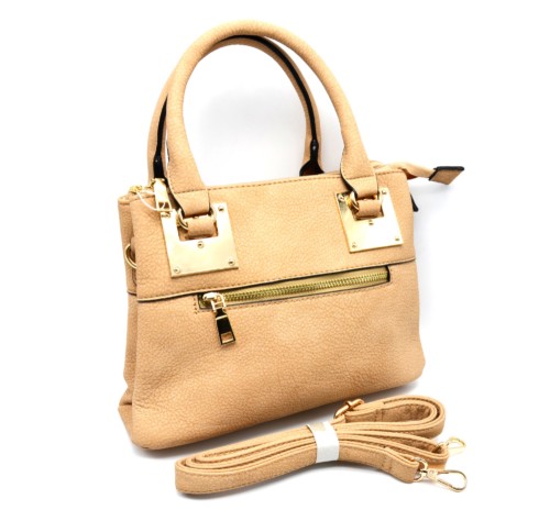 Mini-Sac-Main-Rectangle-Simili-Cuir-Beige-avec-Fermeture-Zip-et-Plaques-Carrees-Dore