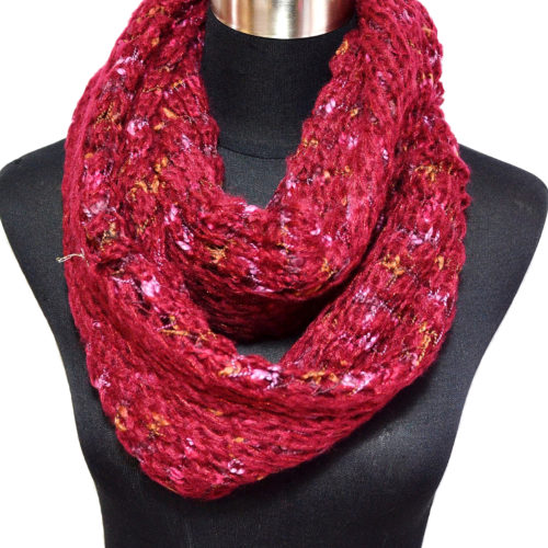 Echarpe-Snood-Tube-Tour-de-Cou-Automne-Hiver-avec-Touches-de-Couleur-et-Fils-Brillants-Bordeaux