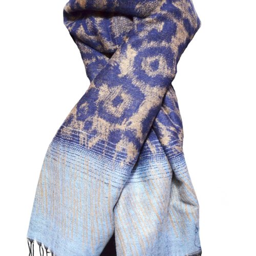 Echarpe-Longue-Pashmina-Automne-Hiver-Motif-Leopard-Bleu-avec-Franges