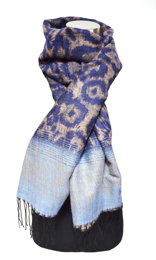 Echarpe-Longue-Pashmina-Automne-Hiver-Motif-Leopard-Bleu-avec-Franges