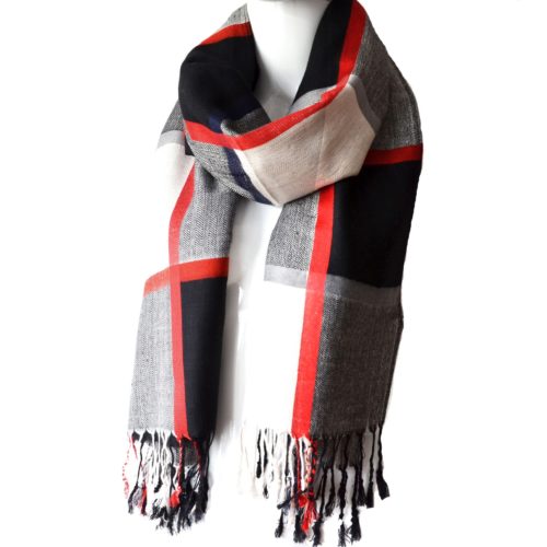 Echarpe-Longue-Pashmina-Automne-Hiver-Motif-Carreaux-Tartan-Noir